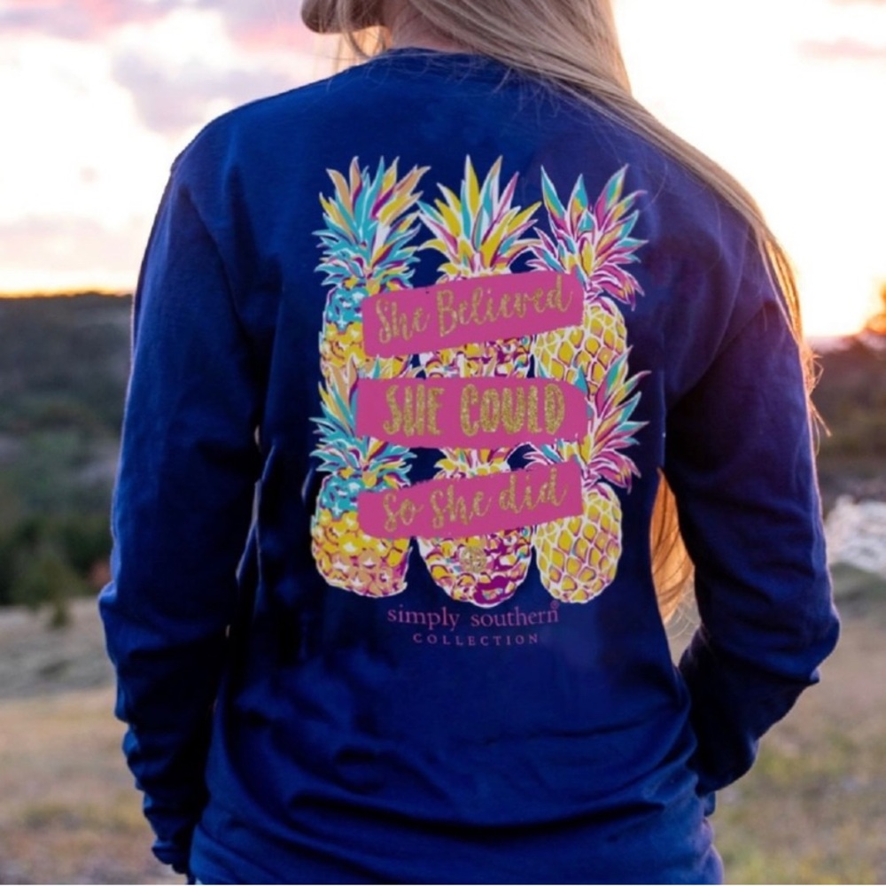 Simply Southern “She Believed She Could So She Did Pineapple” Long Sleeve Shirt